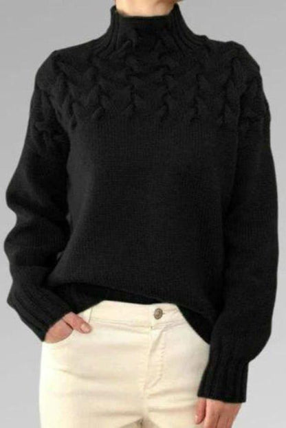 Alma | Brown Cable-Yoke Roll-Neck Jumper
