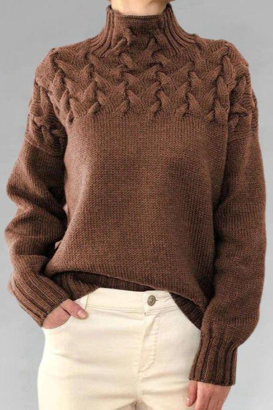 Alma | Brown Cable-Yoke Roll-Neck Jumper