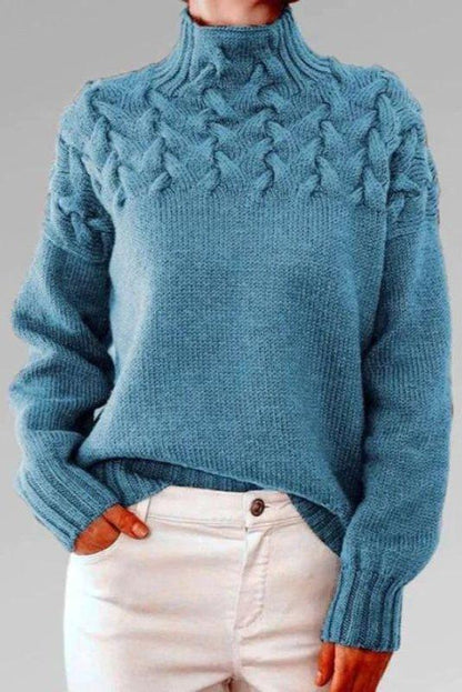 Alma | Brown Cable-Yoke Roll-Neck Jumper