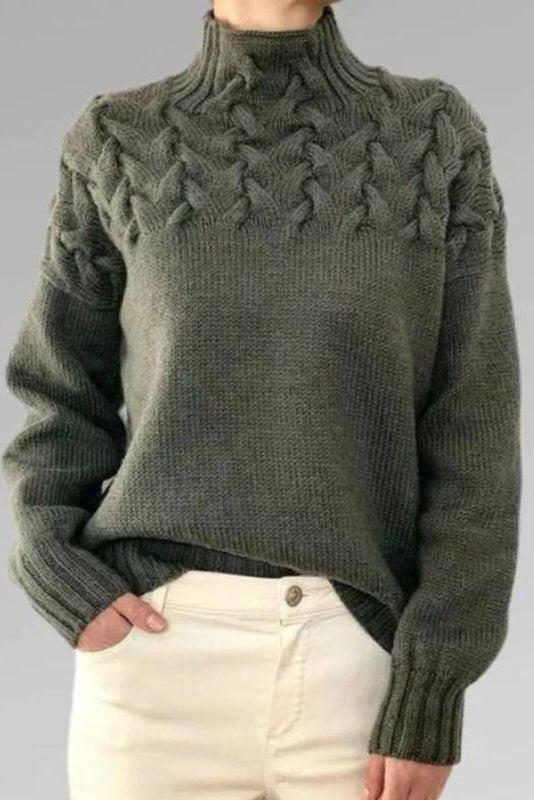 Alma | Brown Cable-Yoke Roll-Neck Jumper