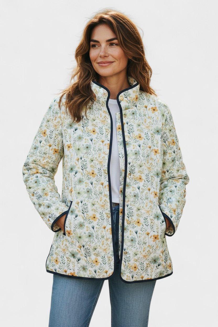 Alma | Ivory Ditsy Floral Quilted Jacket