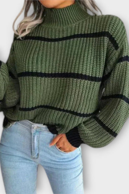 Alma | Olive Striped Knit Jumper