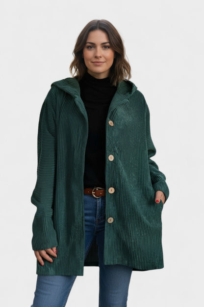 Amelia | Burgundy Corduroy Hooded Coat