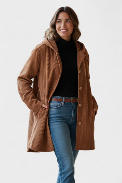 Amelia | Burgundy Corduroy Hooded Coat