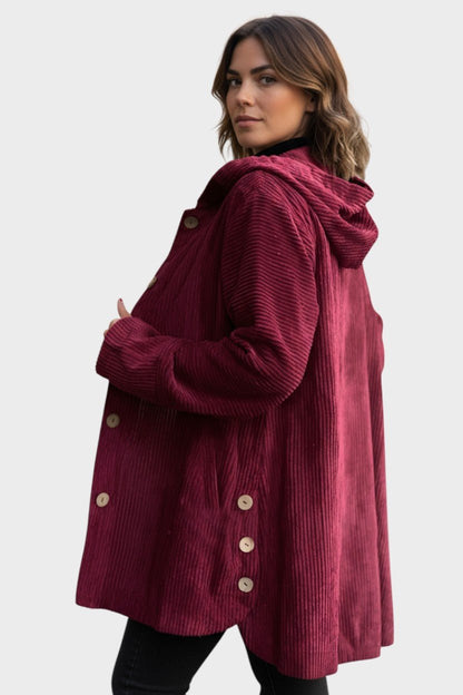 Amelia | Burgundy Corduroy Hooded Coat