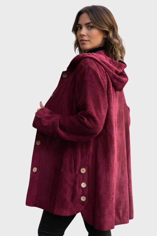 Amelia | Burgundy Corduroy Hooded Coat