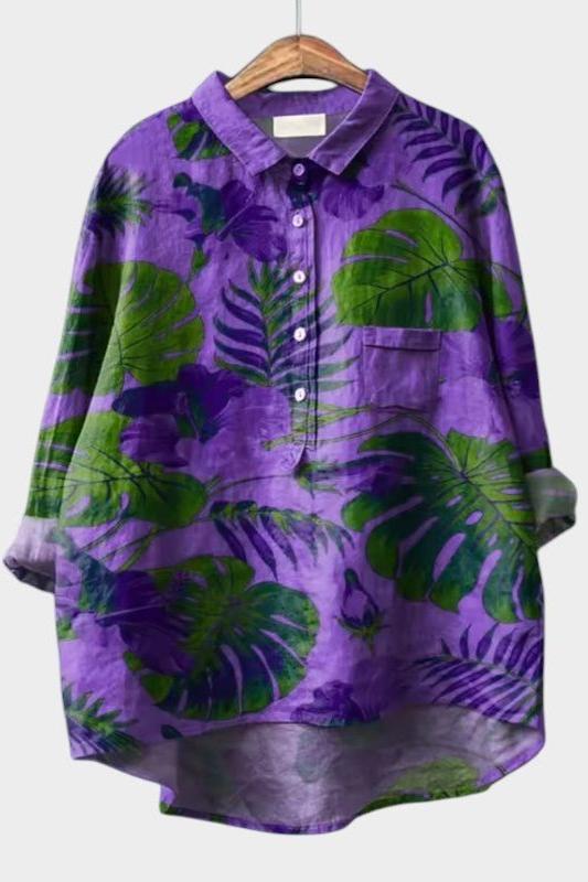 Amelia | Purple Tropical Leaf Shirt