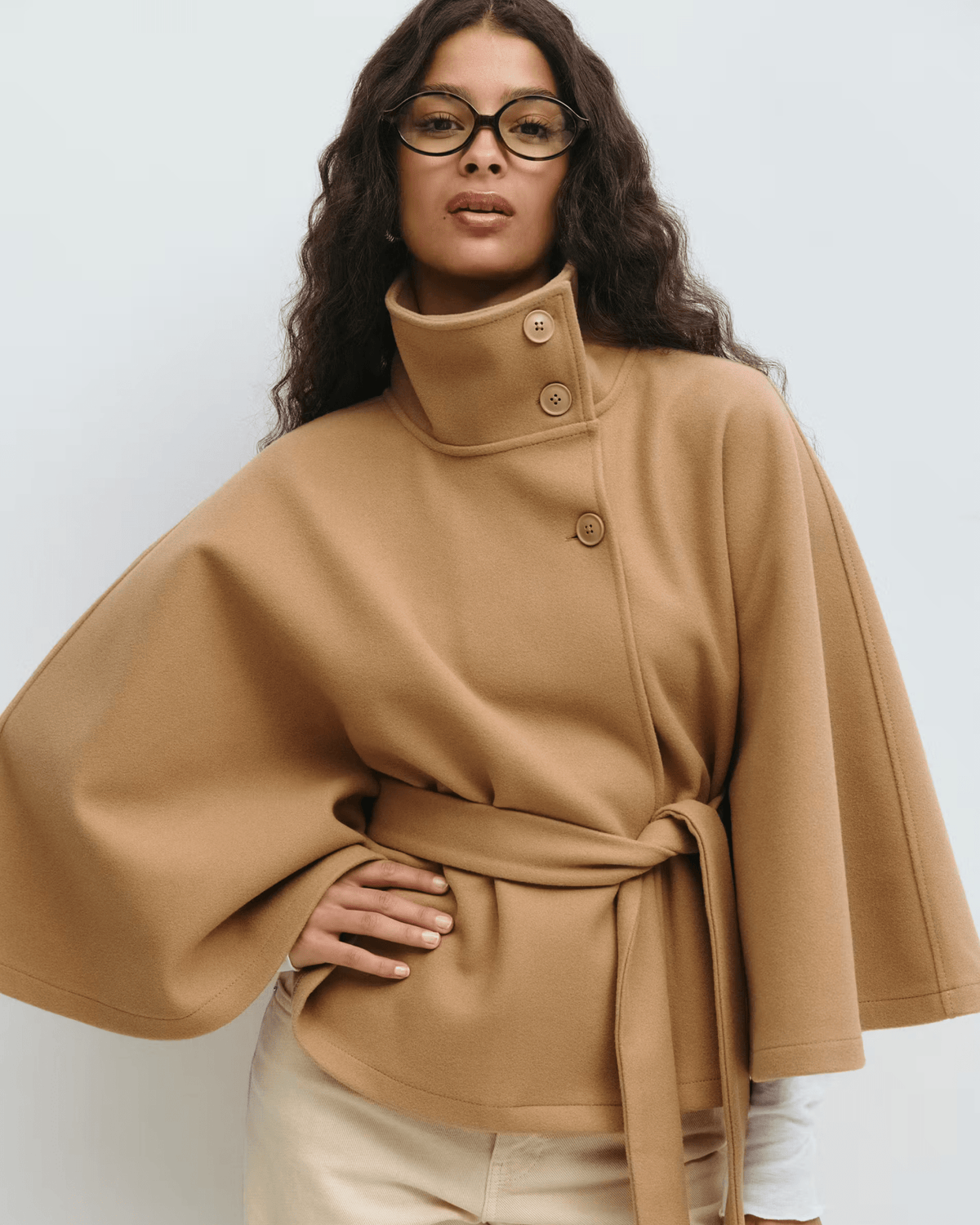 Amelia | Camel Belted Cape Coat