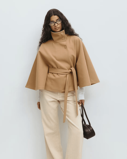 Amelia | Camel Belted Cape Coat