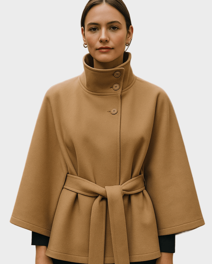 Amelia | Camel Belted Cape Coat