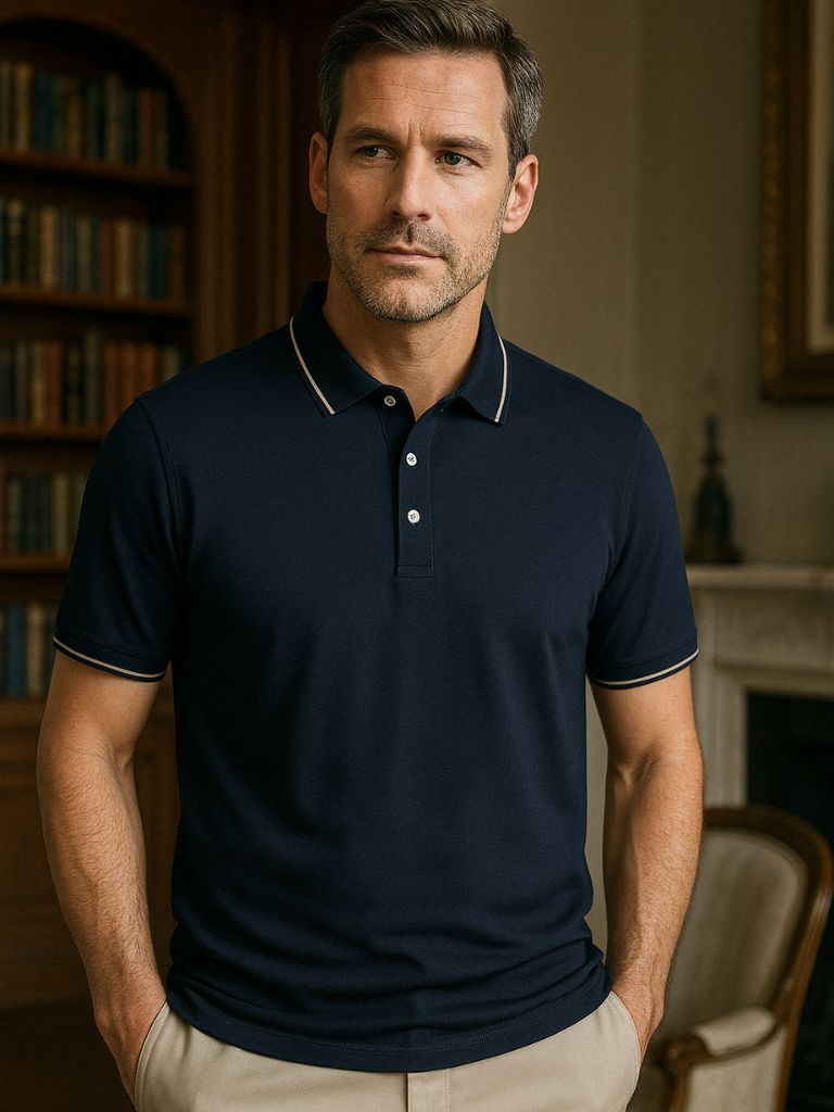 Alistair | Navy Contrast-Trim Polo