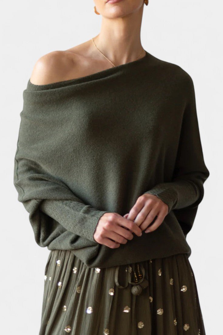 Andrea | Olive Off-Shoulder Jumper