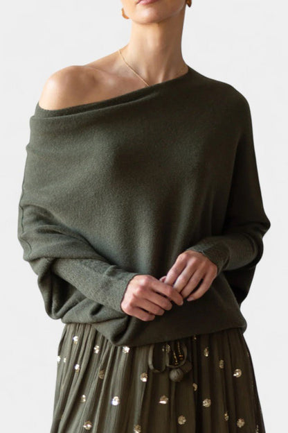 Andrea | Olive Off-Shoulder Jumper