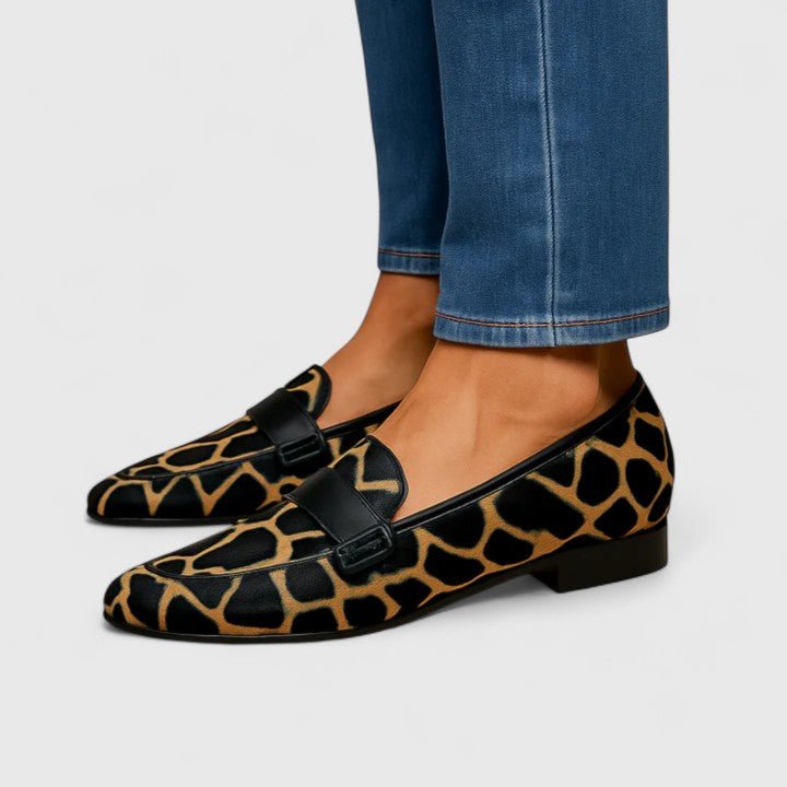 Andrea | Black Giraffe Print Loafers