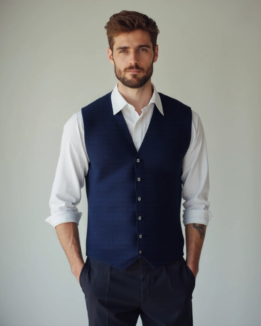 Angus | Navy Button Waistcoat