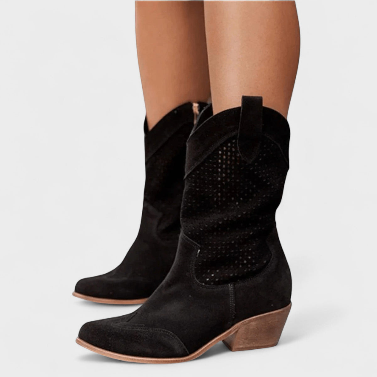 Anna | Beige Perforated Western Boots