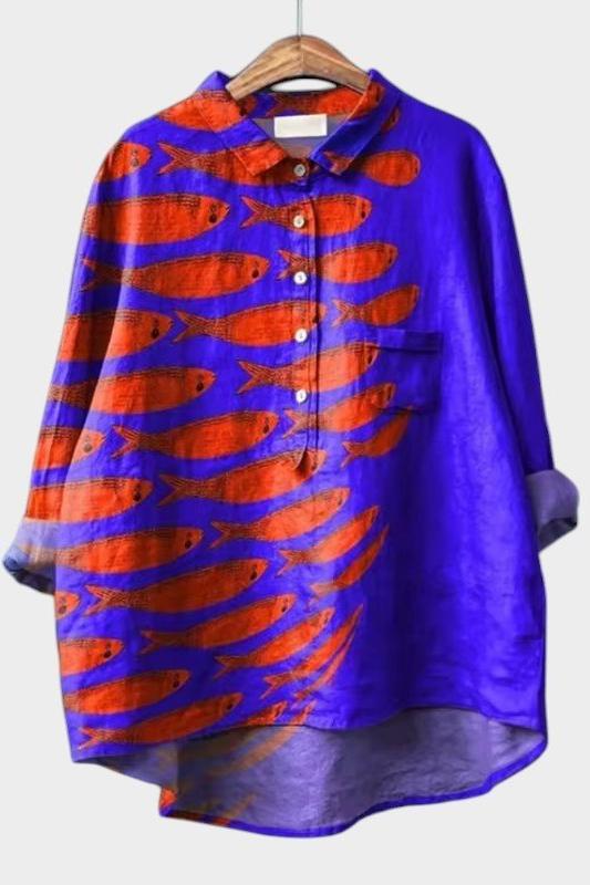 Anna | Purple Fish Print Shirt