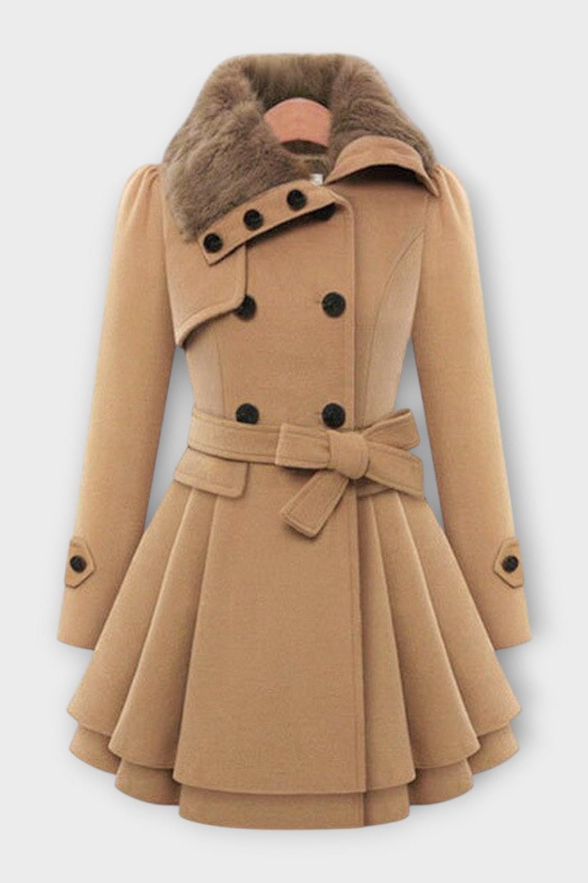 Anna | Camel Belted Double-Breasted Coat