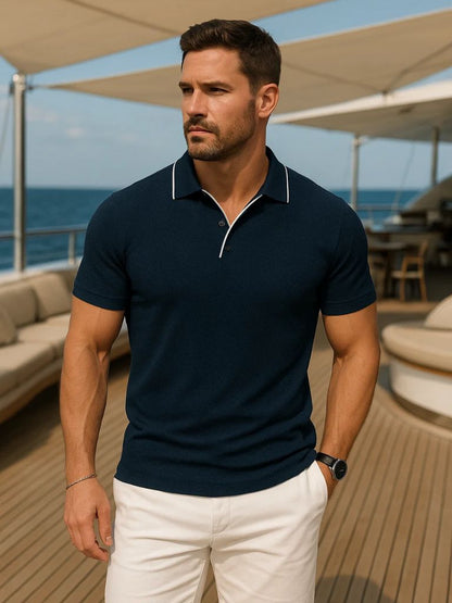 Antony | Blue Contrast-Trim Polo