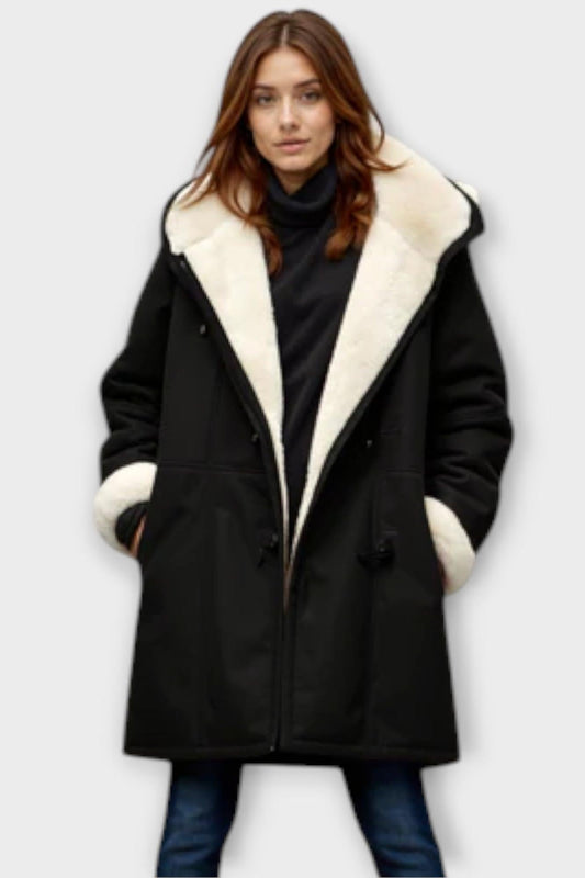 Antonia | Black Faux-Shearling Hooded Jacket