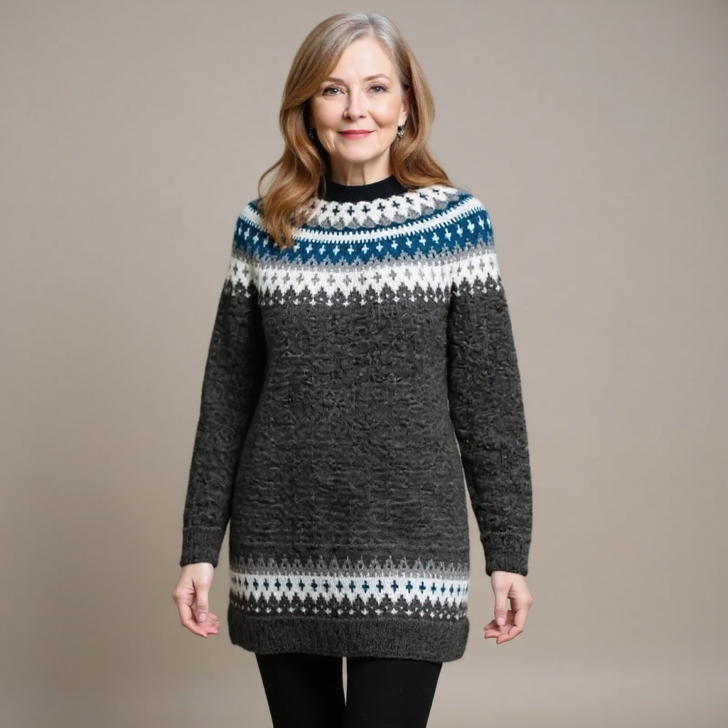 April | Charcoal & Blue Fair Isle Tunic Jumper