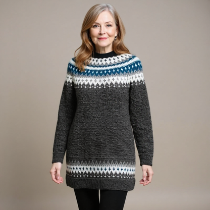 April | Charcoal & Blue Fair Isle Tunic Jumper