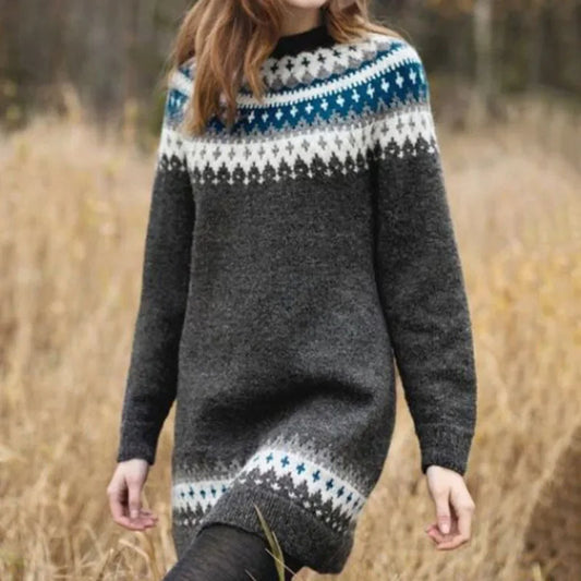 April | Charcoal & Blue Fair Isle Tunic Jumper