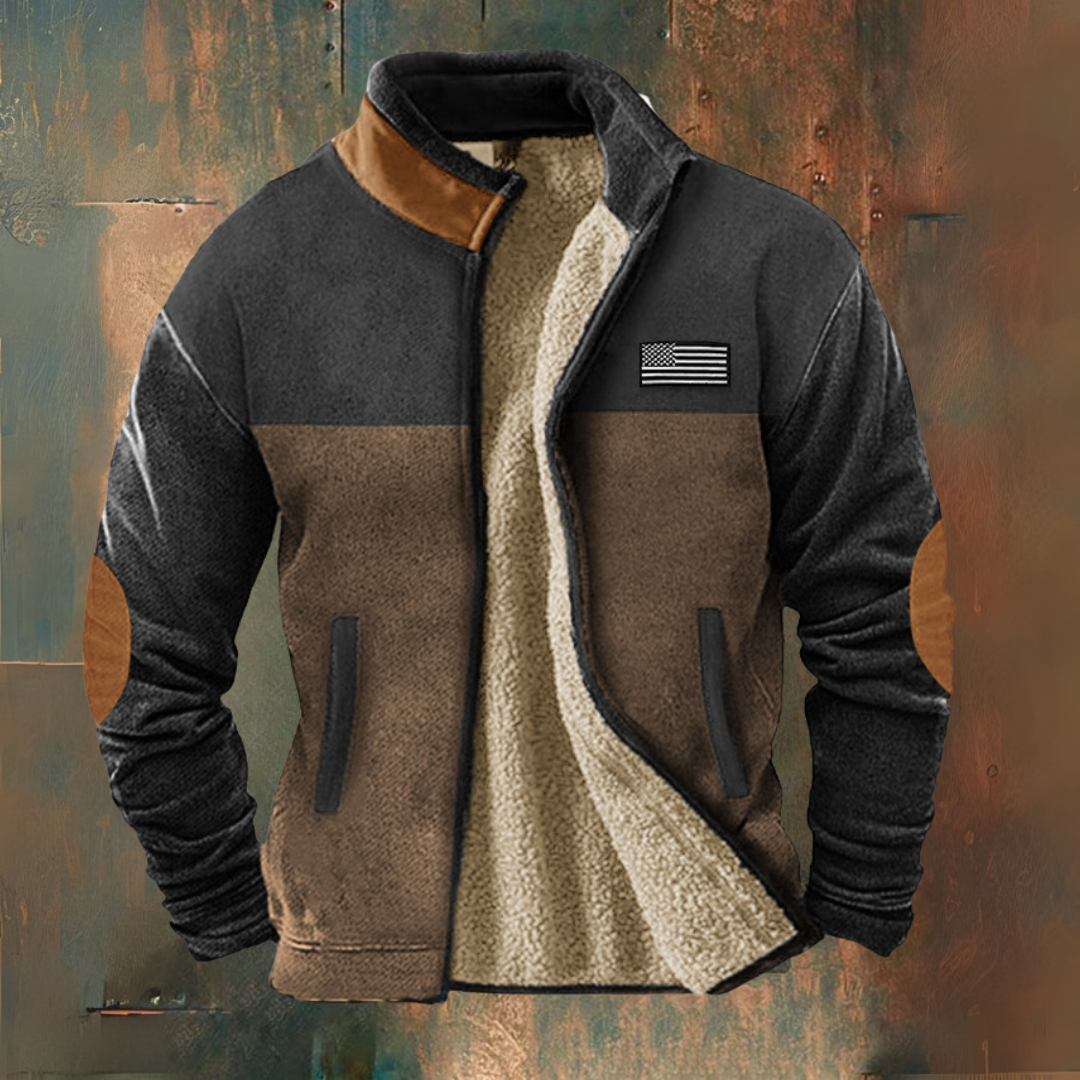 Aaron | Brown Contrast-Panel Fleece Jacket