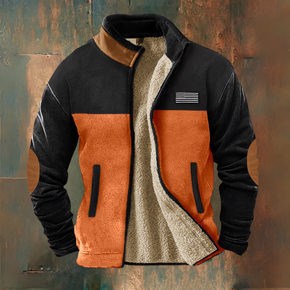 Aaron | Brown Contrast-Panel Fleece Jacket