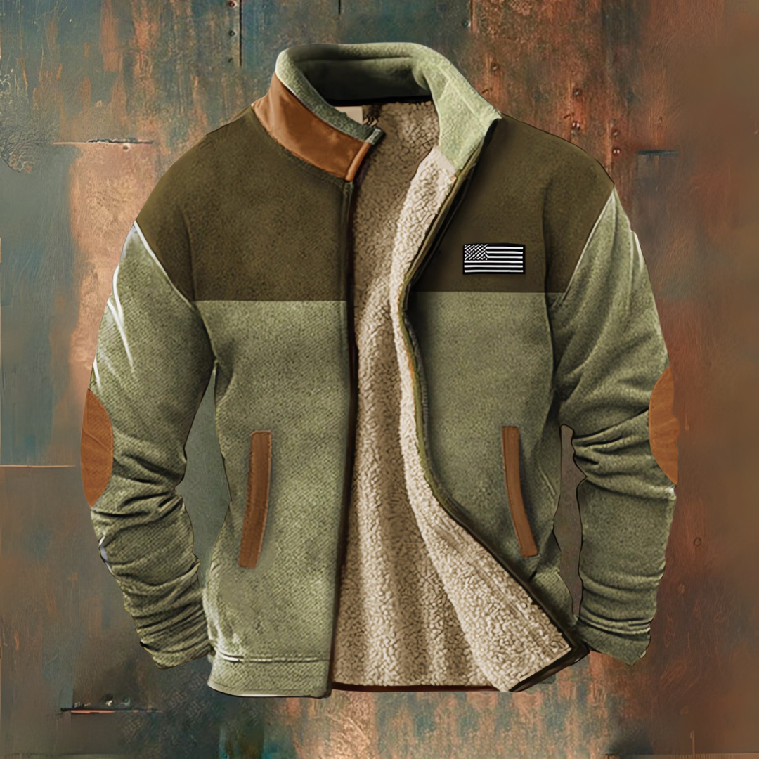 Aaron | Brown Contrast-Panel Fleece Jacket