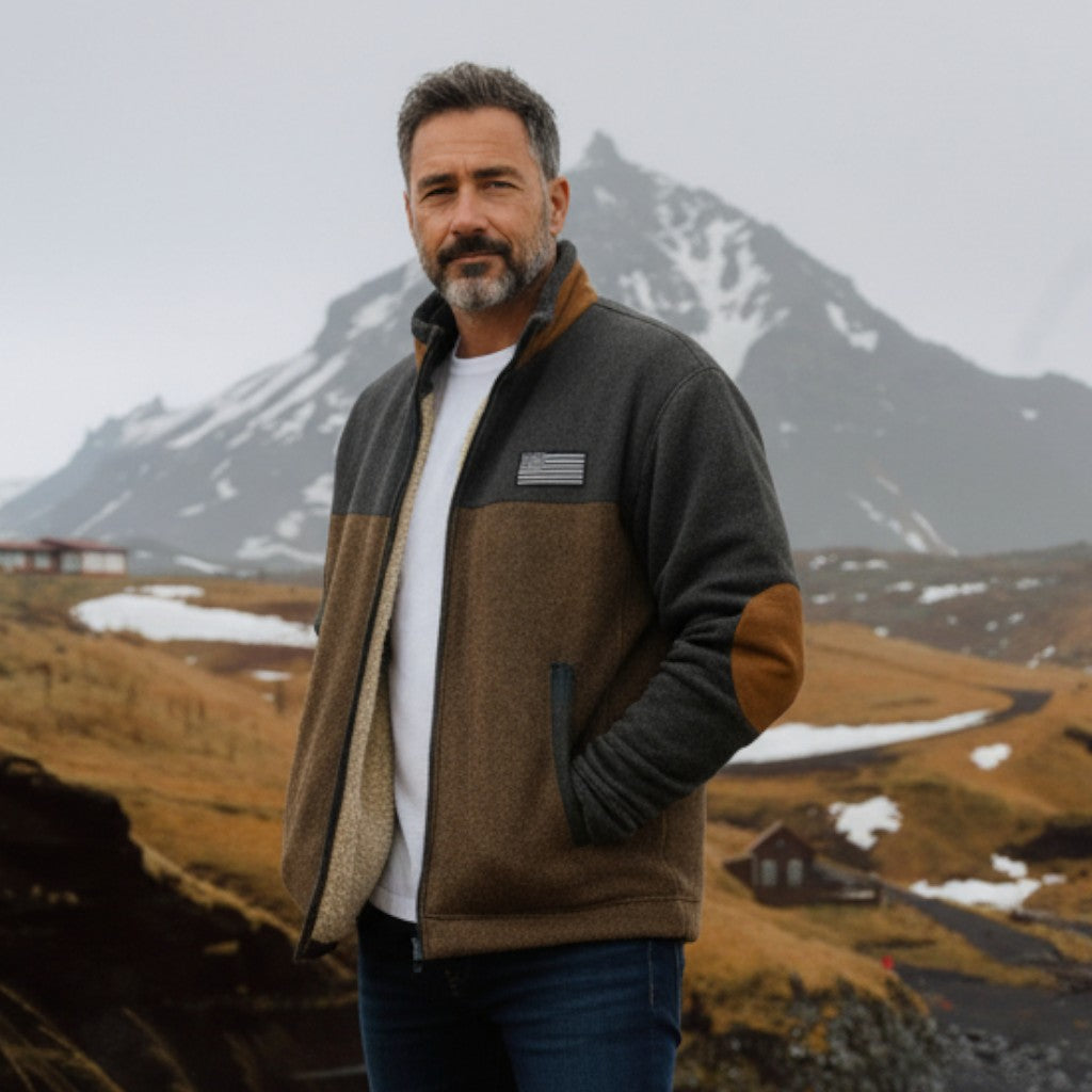 Aaron | Brown Contrast-Panel Fleece Jacket