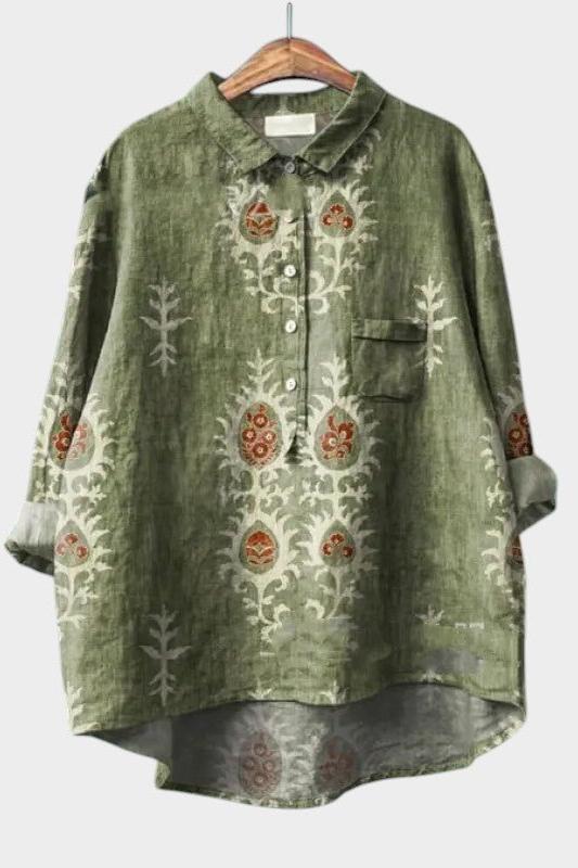 Aster | Olive Ornamental Print Shirt