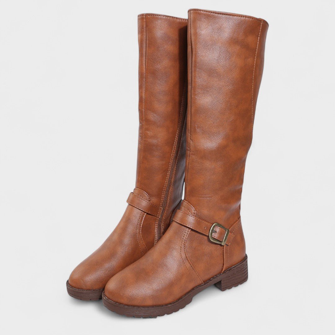 Esther | Tan Buckle Knee-High Boots
