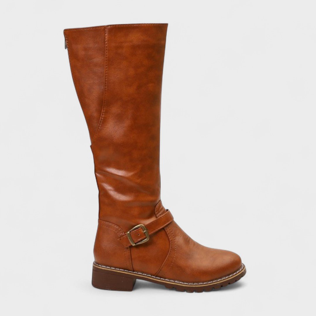 Esther | Tan Buckle Knee-High Boots
