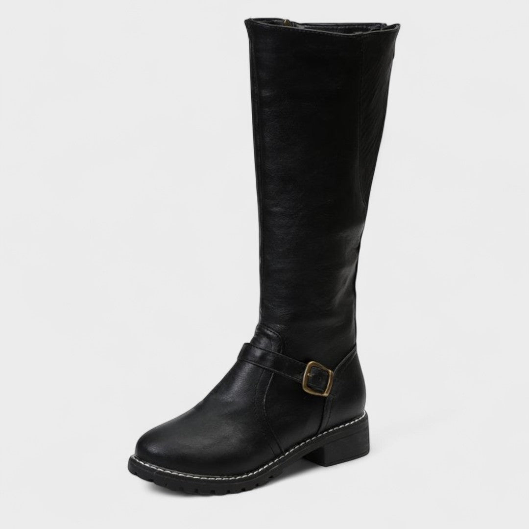 Esther | Tan Buckle Knee-High Boots