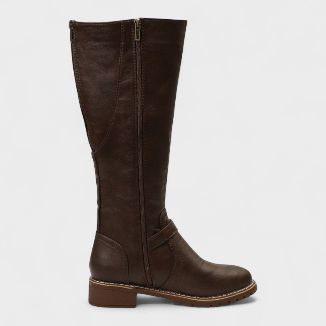 Esther | Tan Buckle Knee-High Boots