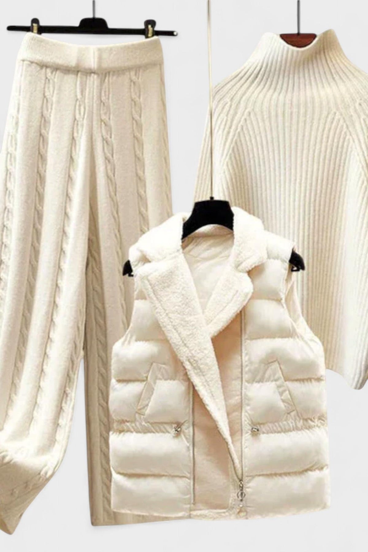 Esther | Cable-Knit Top, Gilet & Trouser Set
