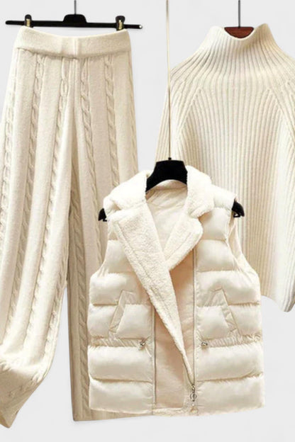 Esther | Cable-Knit Top, Gilet & Trouser Set