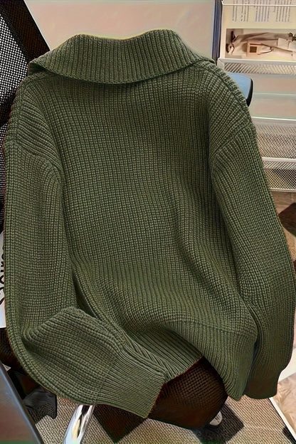 Alexandra | Olive Chunky Collared Cardigan