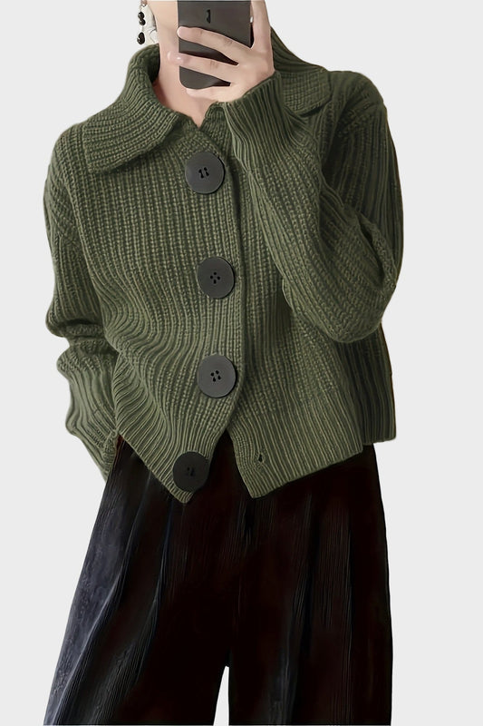 Alexandra | Olive Chunky Collared Cardigan
