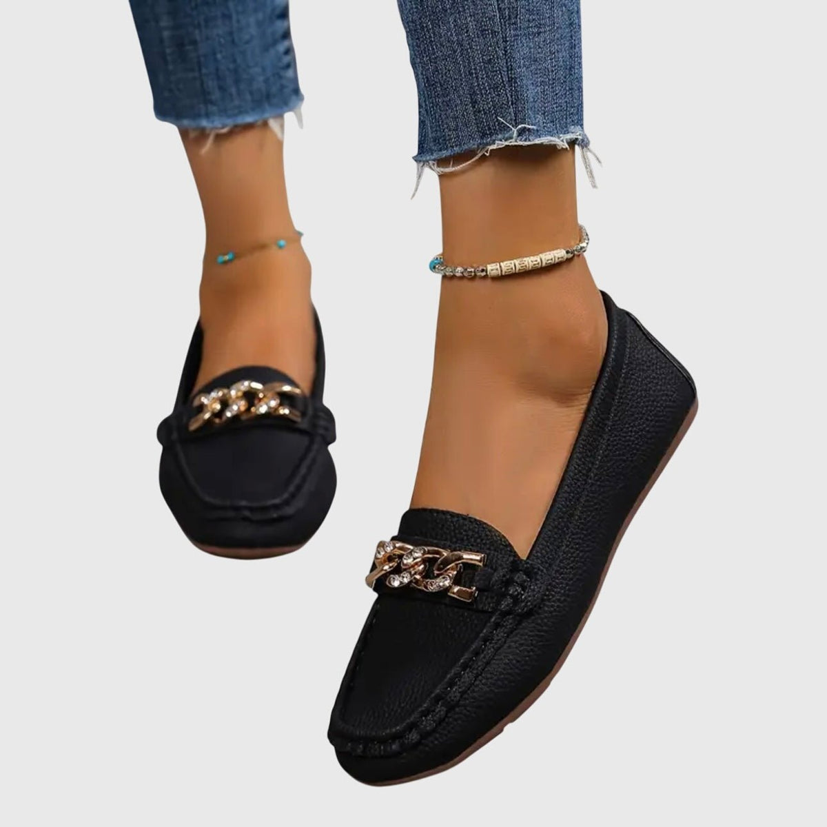 Alexandra | White Chain-Detail Loafers