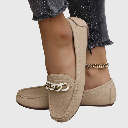 Alexandra | White Chain-Detail Loafers