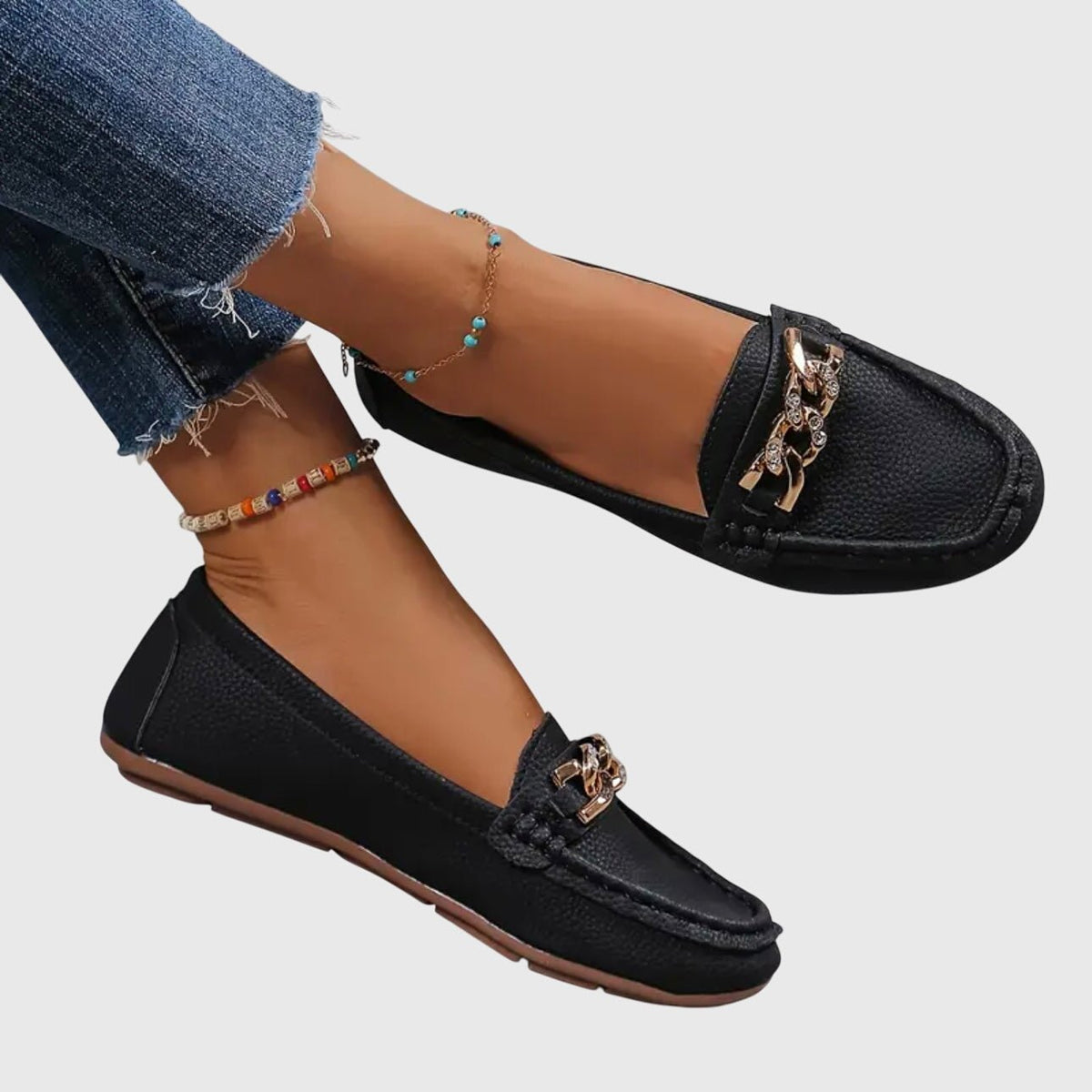 Alexandra | White Chain-Detail Loafers