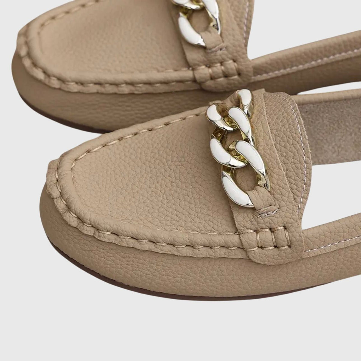 Alexandra | White Chain-Detail Loafers