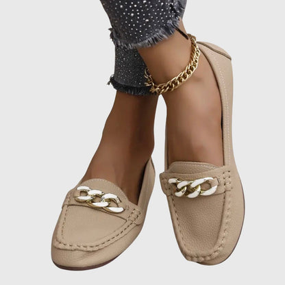 Alexandra | White Chain-Detail Loafers