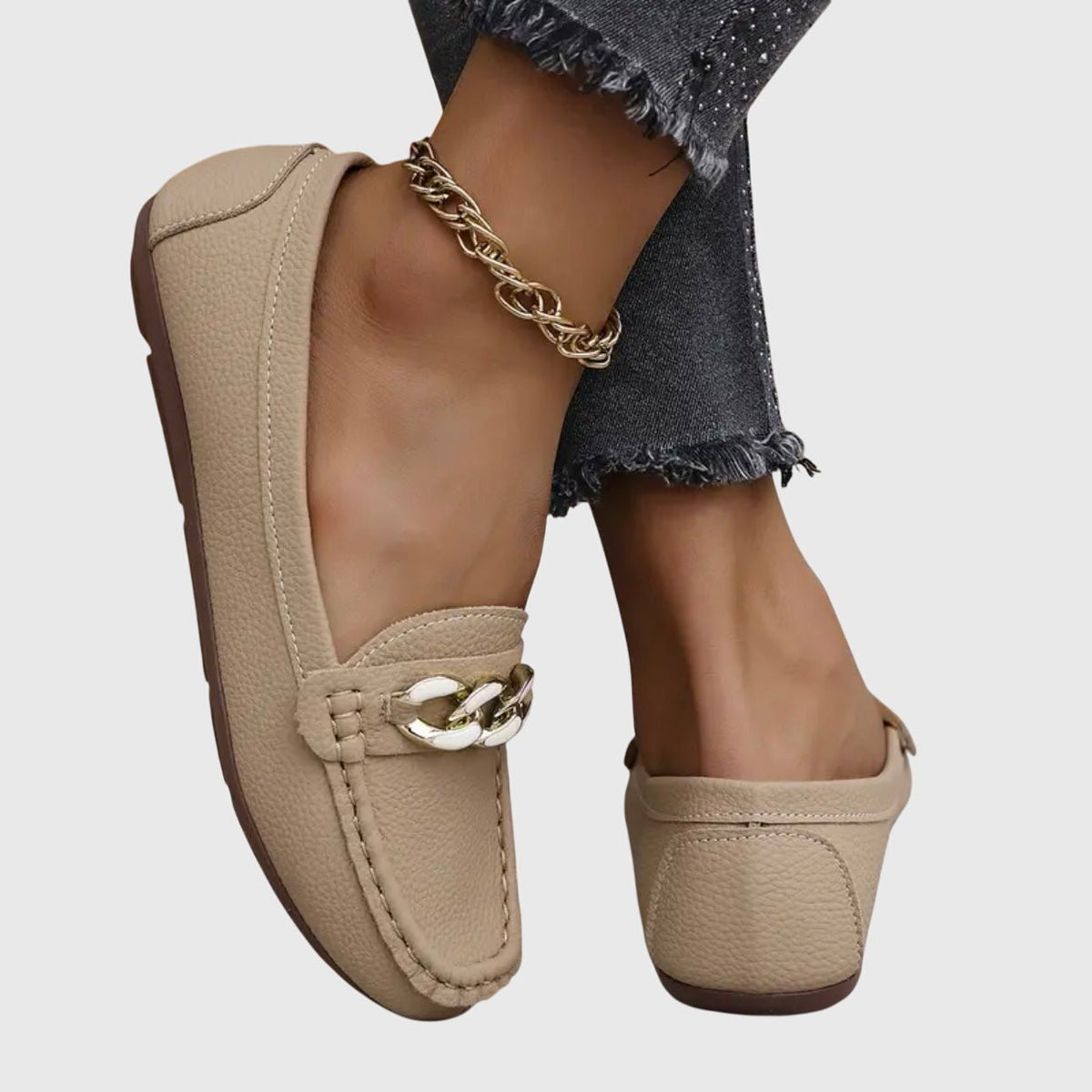 Alexandra | White Chain-Detail Loafers