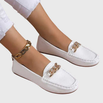 Alexandra | White Chain-Detail Loafers
