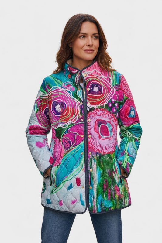 Alexandra | Abstract Floral Quilted Jacket