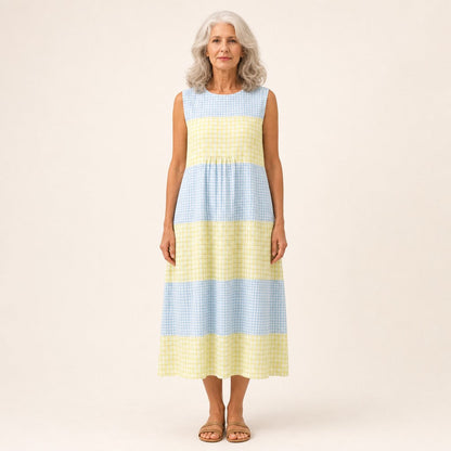 Ivy | Blue & Yellow Check Sleeveless Midi Dress