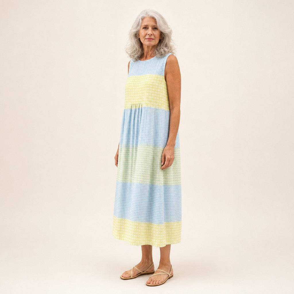 Ivy | Blue & Yellow Check Sleeveless Midi Dress
